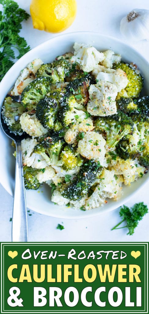 Keto parmesan roasted broccoli and cauliflower are a healthy and easy side dish.