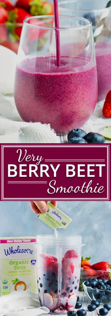 Very Berry Beet Smoothie with Bananas | Wake up to this Very Berry Beet Smoothie that is FULL of nutrition and flavor! This vegan breakfast smoothie is made from strawberries, blueberries, bananas, raw beet root powder, and then sweetened with stevia. This post has been sponsored by Wholesome.