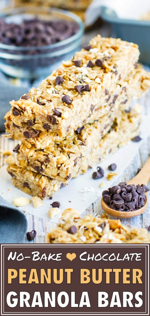 No-Bake Peanut Butter Granola Bars with Chocolate Chips | Healthy, Gluten-Free Snack