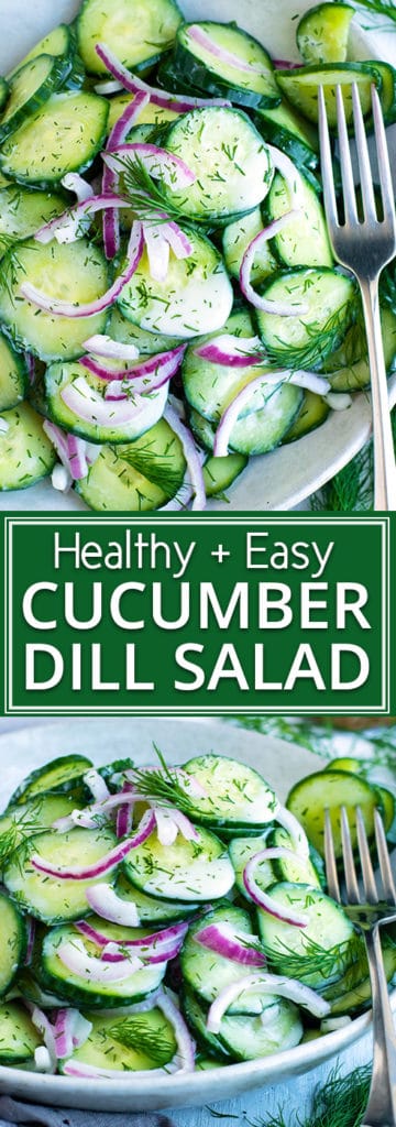 Healthy + Easy + Creamy Cucumber Dill Salad Recipe | Super easy and oh-so-creamy cucumber dill salad is a refreshing side dish to whip up for those summer picnics and potlucks!  Prepare this cucumber onion salad the night before and have it ready-to-go when you are.