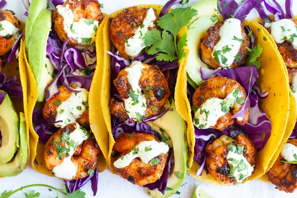 Spicy Shrimp Tacos with Cilantro Lime Sauce - Evolving Table