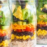 Gluten-free taco salad recipe in a mason jar for an easy lunch.