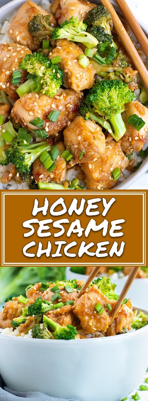 Honey Sesame Chicken and Broccoli Stir-Fry Recipe | When you're craving Chinese food but want to keep it healthy you can always turn to this Honey Sesame Chicken and Broccoli Stir-Fry! This sesame chicken recipe is a gluten-free, grain-free, refined-sugar free, and Paleo dinner recipe!