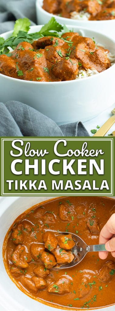 Easy Slow Cooker Chicken Tikka Masala | It's time to pull out that Crock-Pot, whip up some Indian seasonings, and enjoy a big bowl of Slow Cooker Chicken Tikka Masala.  This healthy, gluten-free, Paleo, low-carb, and Whole30 chicken tikka masala recipe is an easy dinner for your busy weeknights!