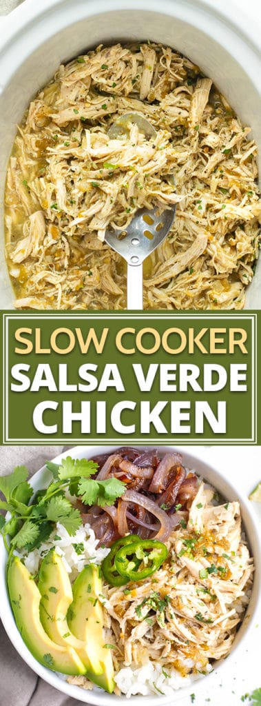 Slow Cooker Shredded Chicken Burrito Bowl | Pop your ingredients in the Crock-Pot and have this slow cooker shredded chicken ready and waiting for you to make a tasty and filling chicken burrito bowl!  This gluten-free, dairy-free, healthy, and low-carb Mexican shredded chicken is so easy to make and is full of flavor with minimal effort!