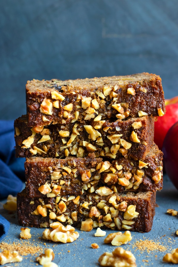 Slices of this gluten-free Healthy Apple Bread Recipe stacked in a pile.