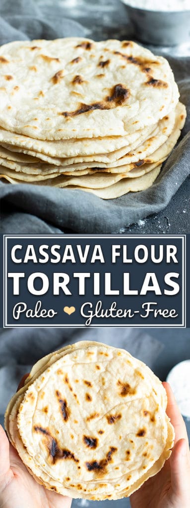 Paleo Cassava flour tortillas are super easy to make, only require a few ingredients, and taste as good as a flour tortilla!  Wrap all of your favorite gluten-free and dairy-free ingredients into these homemade Paleo tortillas for a quick and healthy lunch or dinner recipe for Paleo tacos.