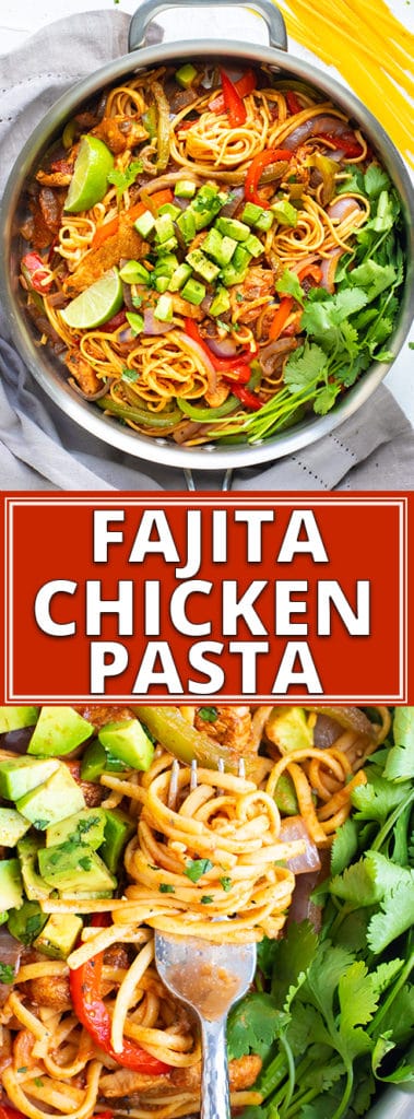 Chicken Fajita Pasta Recipe made with gluten free pasta in one skillet.