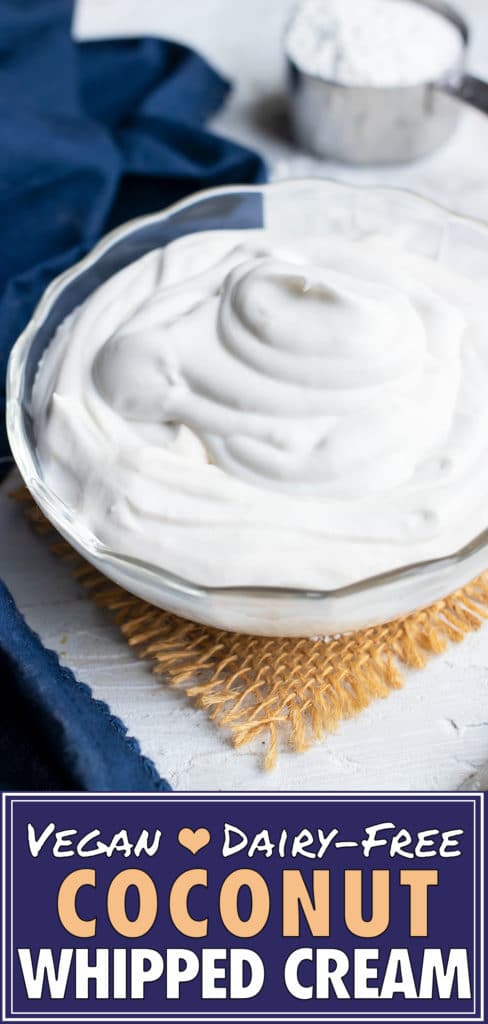 A clear serving bowl full of dairy-free homemade whipped cream.