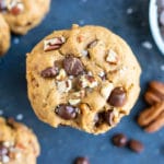 The best chocolate chip cookie recipe that is made with gluten-free flour, peanut butter, and pecans.
