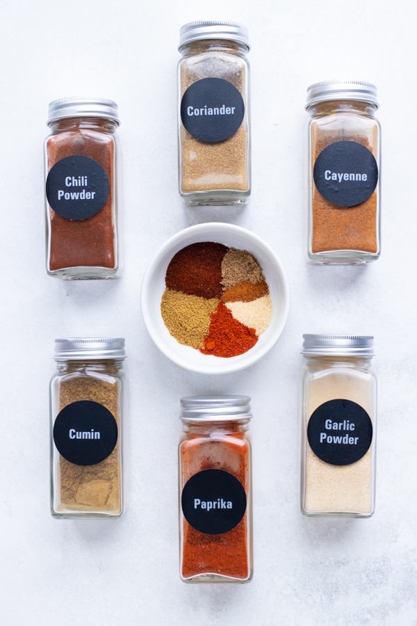 The spices found in a taco seasoning mix.
