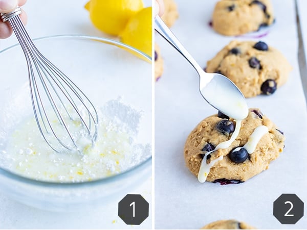 Drizzle the lemon glaze over the gluten free cookies.