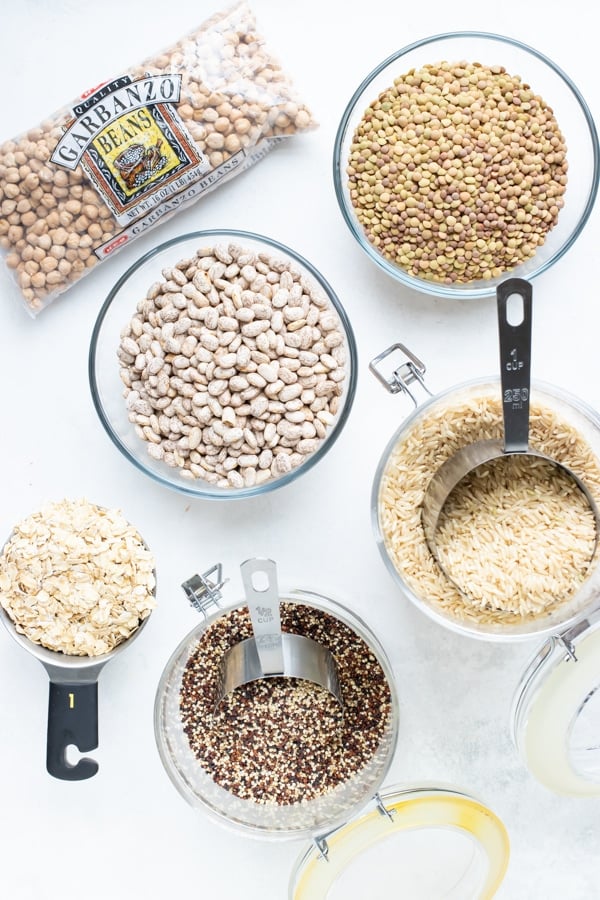 Dried grains and beans to keep as pantry staples in an emergency.