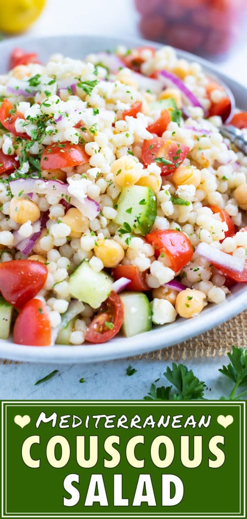 Mediterranean Couscous Salad with Tomatoes & Feta | Easy, Cold Greek Summer Salad