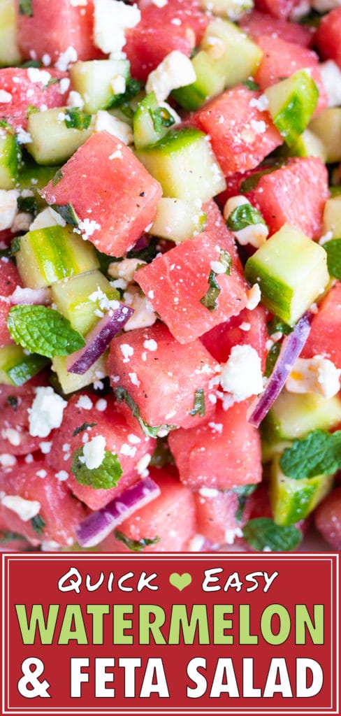 Watermelon Feta Salad with Mint & Cucumbers | Quick, Healthy, Easy Cold Summer Picnic Recipe