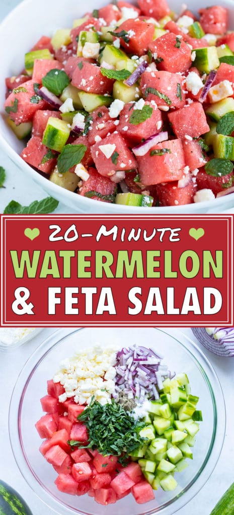 Watermelon Feta Salad with Mint & Cucumbers | Quick, Healthy, Easy Cold Summer Picnic Recipe