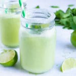 Frozen mint mojito with fresh lime juice and zest and coconut cream.