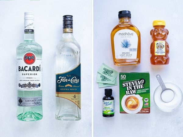 Best type of rums and sweeteners to use in a frozen mojito recipe.