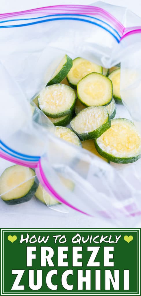 Zucchini slices are put into a ziplock bag for storage after freezing.
