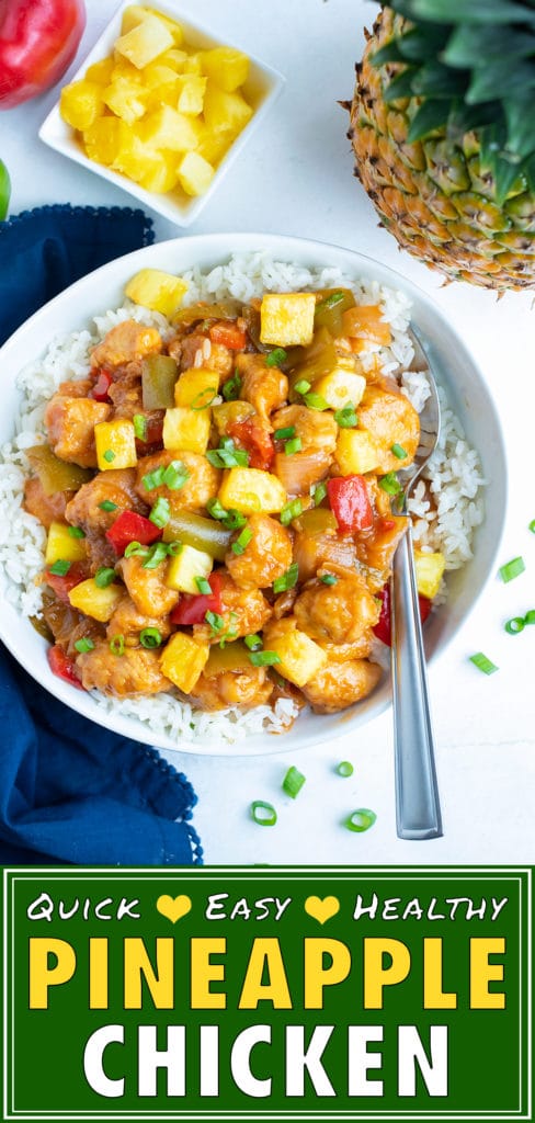 Tender chicken, cubed pineapple, and chopped bell peppers are served over rice in this quick and easy pressure cooker recipe.