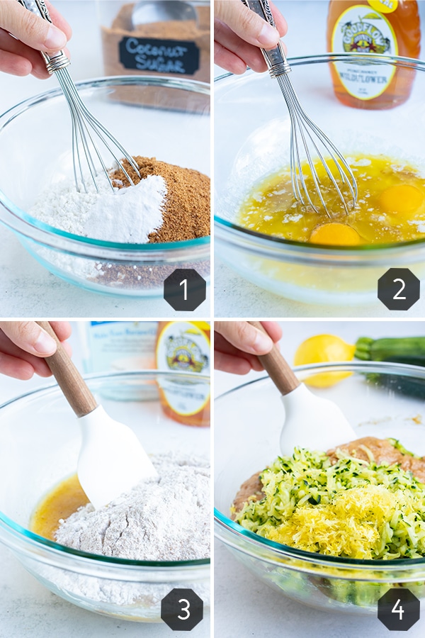 How to make Lemon Zucchini Bread by mixing all the ingredients together.