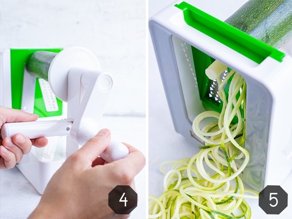 Using a spiralizer to make zoodles or vegetable noodles.