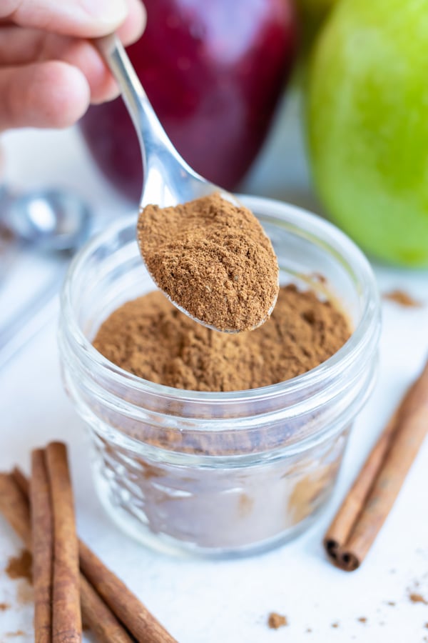 Once all spices are combined, use this homemade spice blend in your baked goods.