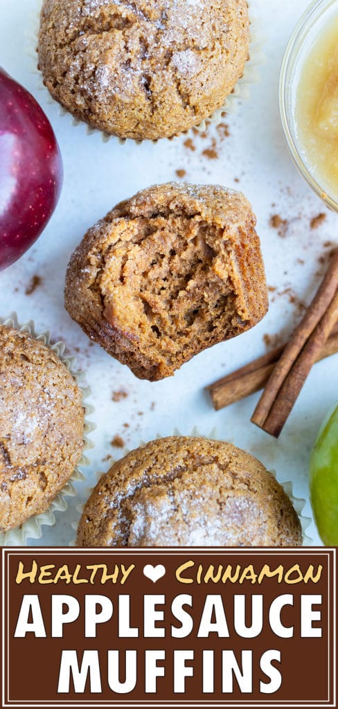 Applesauce muffins are made with wholesome ingredients for a fluffy, soft, healthy snack.