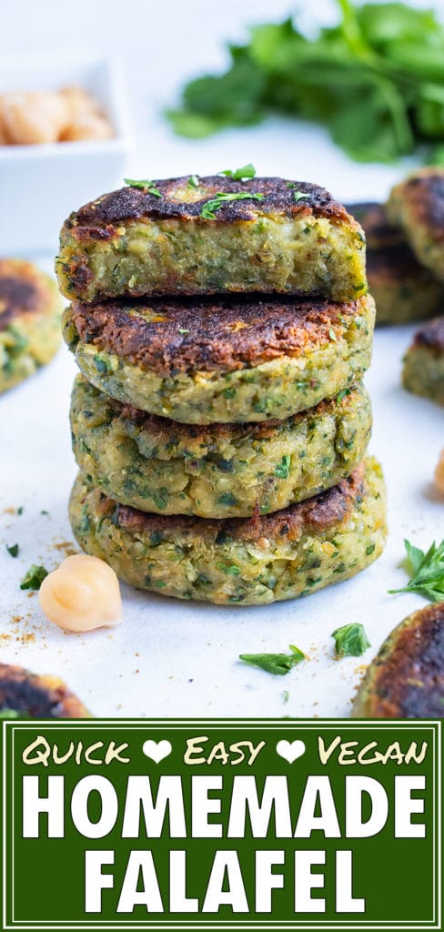 The best vegetarian falafel is stacked on the counter for an easy Mediterranean dish.