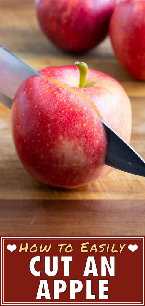 Lay the apple flat on the cutting board and then cut the apple into similar sized slices.