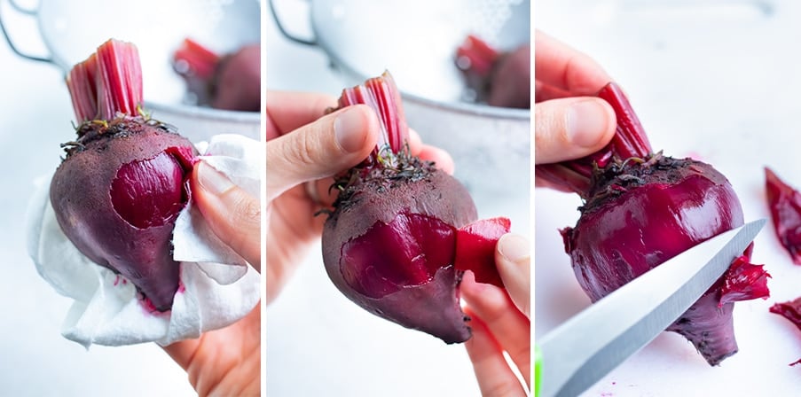 Step by step pictures for how to peel beets.
