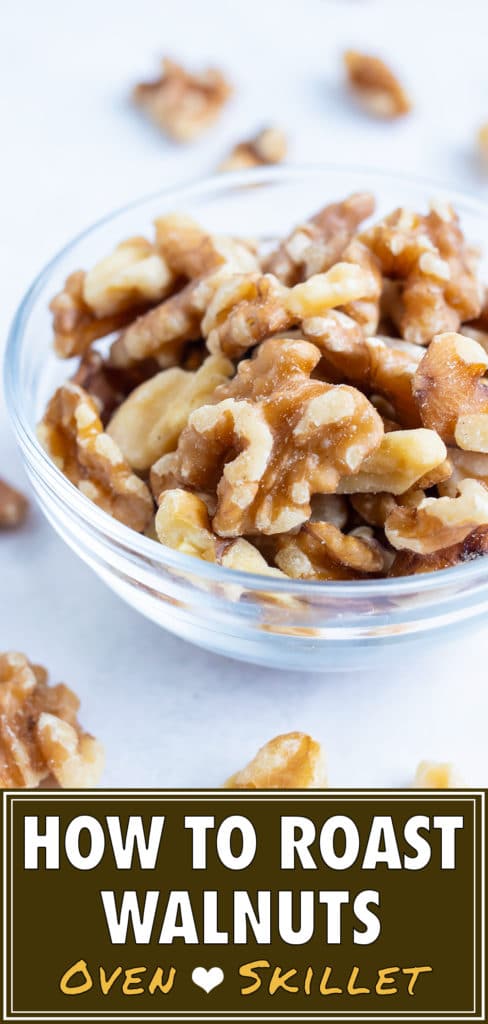 Toasted walnuts are placed in a bowl for a snack.