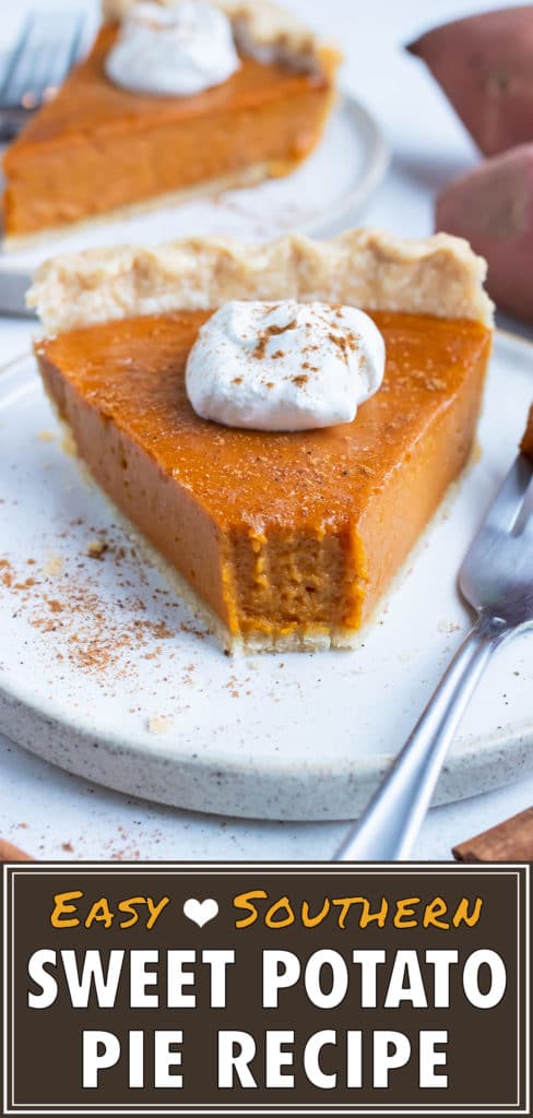 A bite is eaten out of this easy and creamy sweet potato pie.