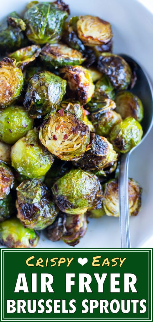 Air fryer brussels sprouts are served for a healthy, vegan side dish.