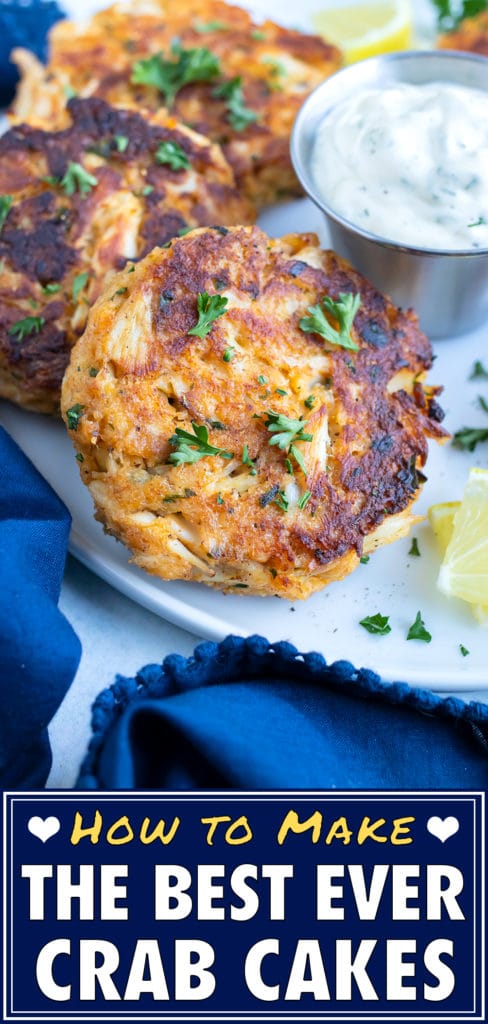 Easy gluten-free crab cakes are served with a tartar sauce.