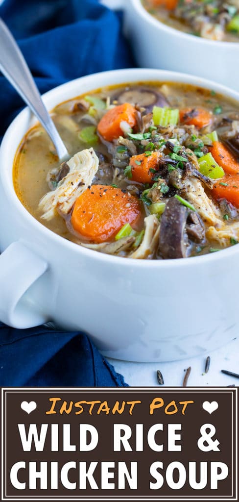 Gluten-free chicken wild rice soup is served in a bowl for dinner.