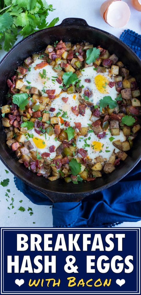 Potato hash is served on the counter for brunch.