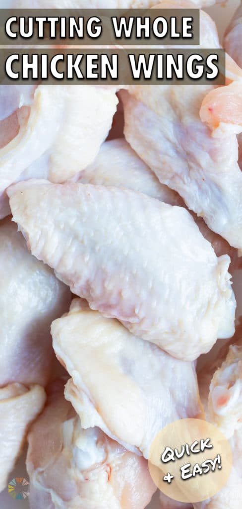 A pile of raw cut chicken wings are shown.