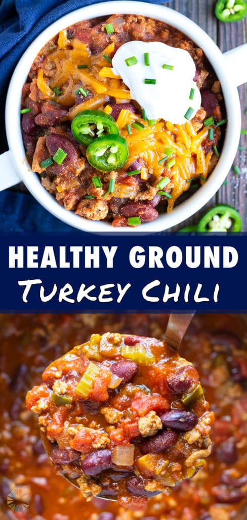 A big bowl full of healthy turkey chili that is made in a pressure cooker.