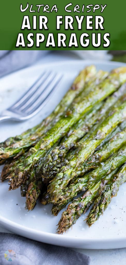 Crispy, low-carb air fryer asparagus is plated for a healthy side.