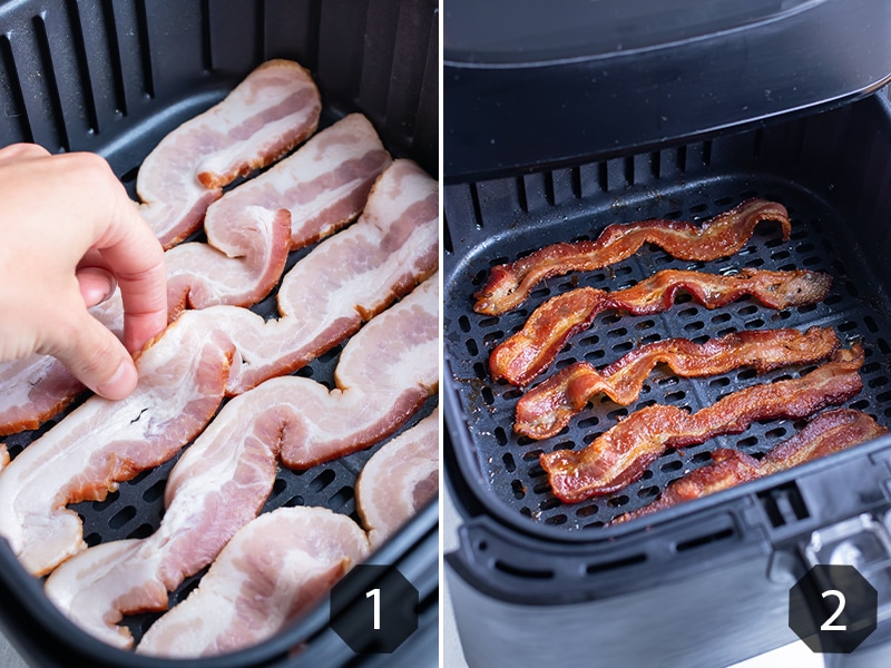 Instructional pictures show how to make bacon.
