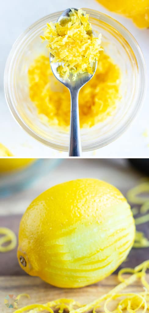 A lemon showing the pith and the peel after being zested with a citrus zester.