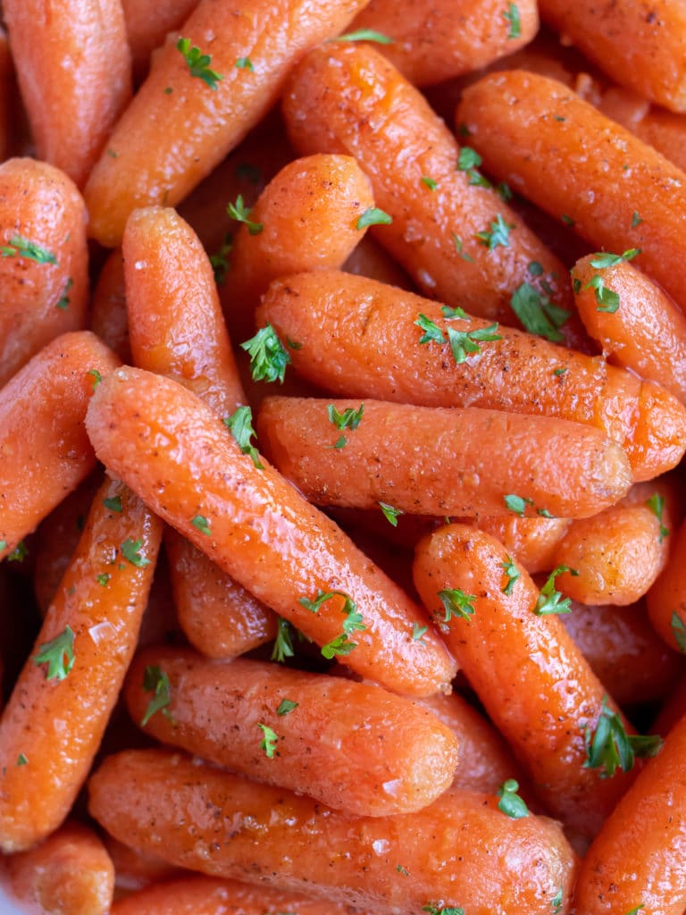 A pile of tender instant pot glazed carrots are shown.