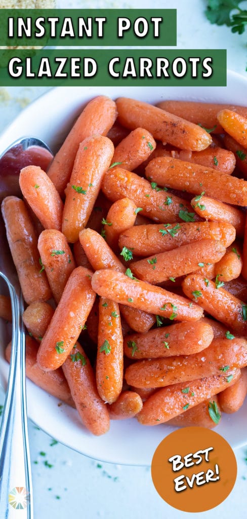 A bowl of instant pot glazed carrots are served for dinner.
