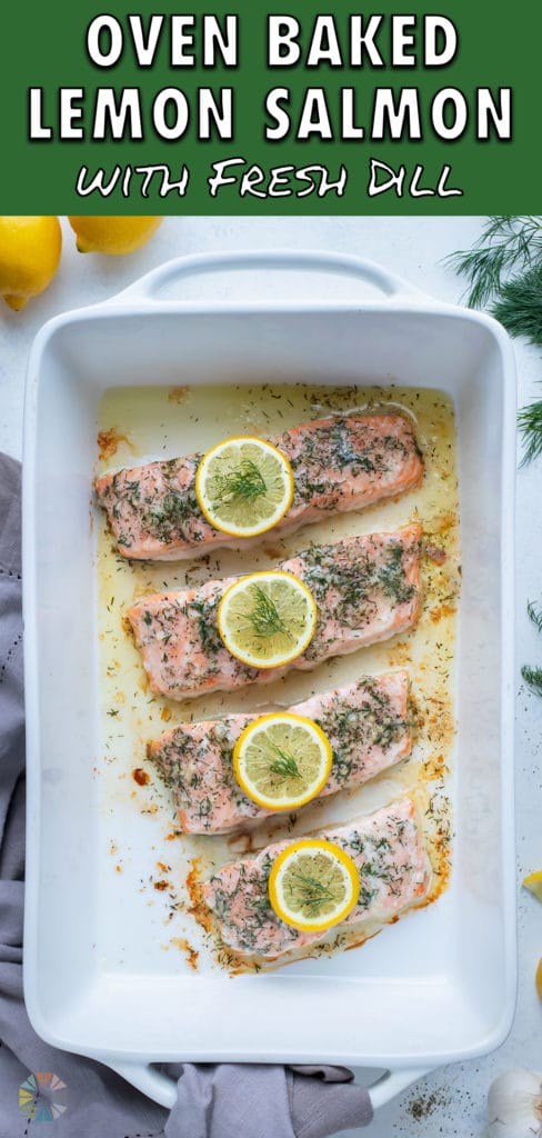 Lemon dill salmon recipe is served for a healthy dinner.