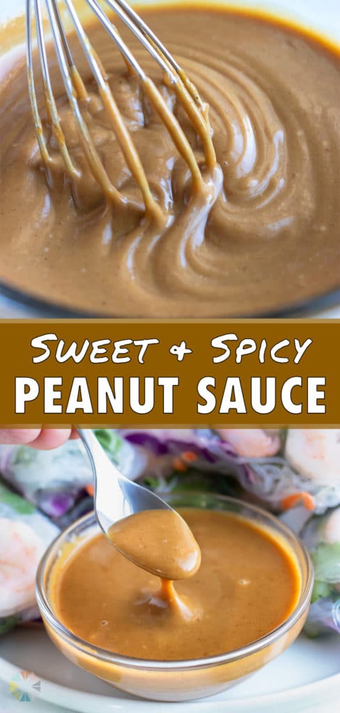 Homemade peanut sauce is served as a dip for authentic spring rolls.