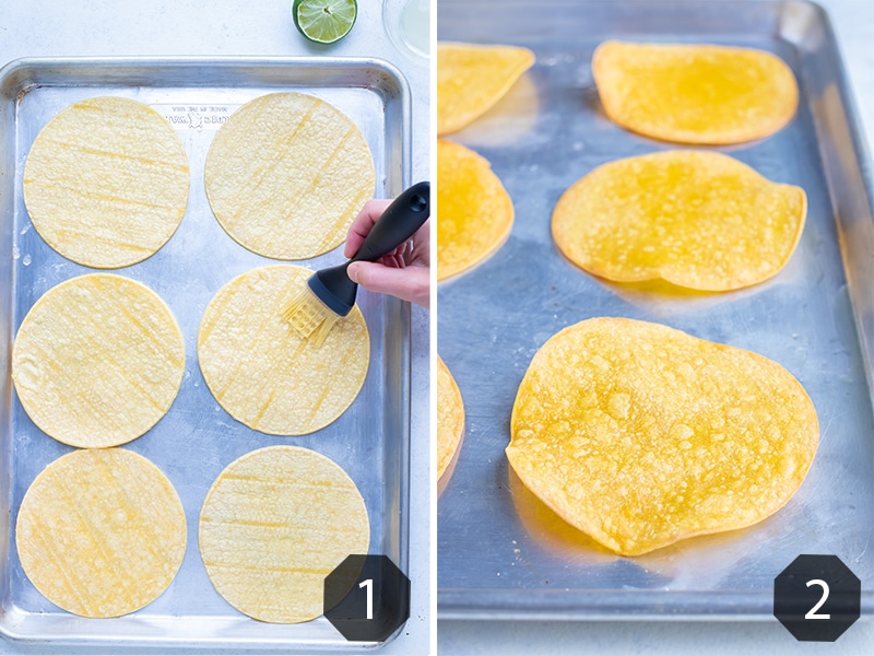 Step by step pictures show how to make tostadas.