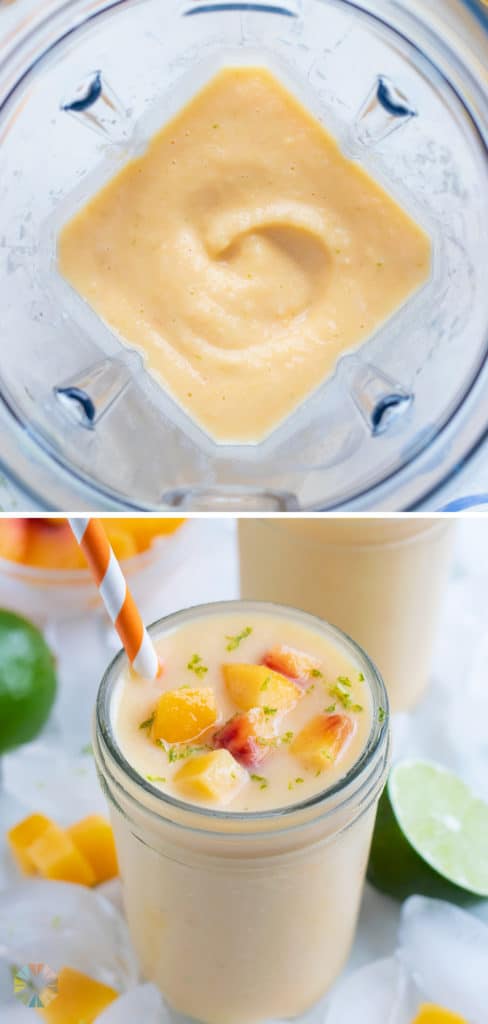 The ingredients are mixed in a blender until smooth and combined.