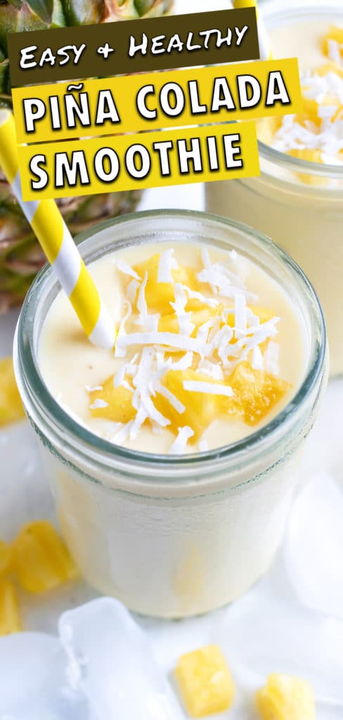 Pineapple smoothie is served in a glass cup with a straw.