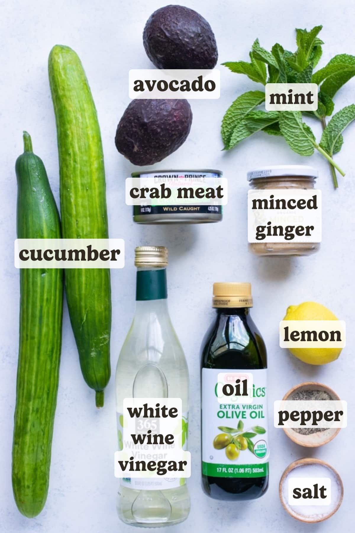 Avocado, mint, lemon, cucumber, and lump crab meat are the main ingredients in this avocado cucumber crab salad recipe.